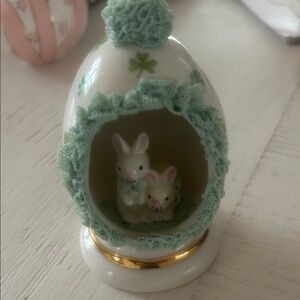 Vintage Irish Dresden Bunny Diorama: Porcelain Easter Egg Figurine